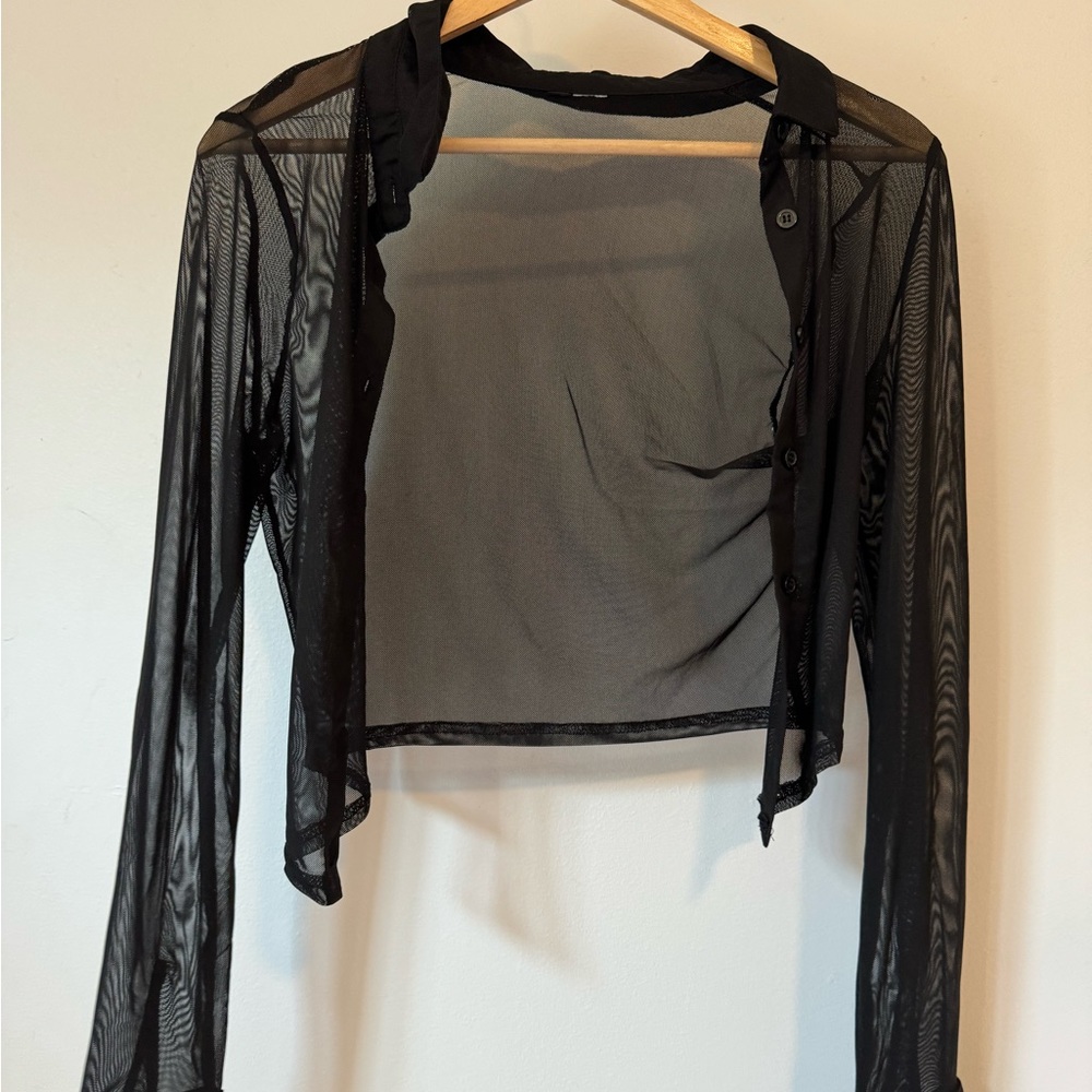 Black Mesh Seethrough Cardigan